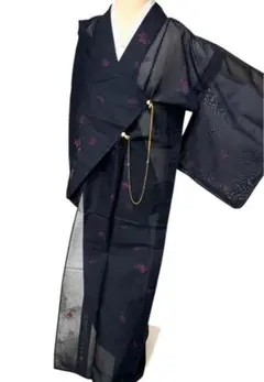 ユ5 夏着物　紗もみじ模様　美品　逸品　ポリエステル