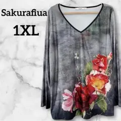 値下げ歓迎✨ Sakurafiua 【1XL】 花柄Vネック長袖Tシャツ