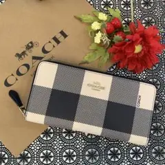 COACH コーチ ホワイト チェック ネイビー