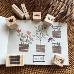 スタンプNo. 8885木箱と猫と植物7点セット￼