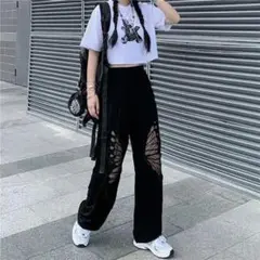 パンツ ズボン バタフライ ロック ストリート オルチャン ビッグロゴ パンク