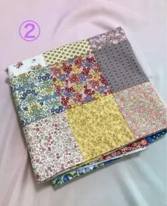②パッチワークマルチカバー　パープル　ハンドメイド