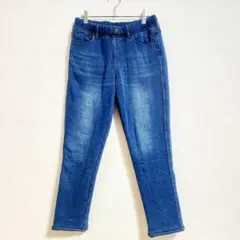 NAVY スキニーデニムパンツ XL ブルー 裏ボア ウエストゴム 美品 暖かい