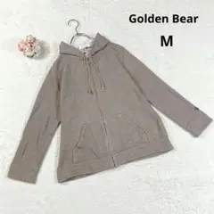 【ゴールデンベア】フルジップ 長袖パーカー (M) 花柄 ブラウン ワンポイント