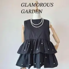 ♡美品♡グラマラスガーデン パール付き ノースリーブフレアトップス ブラック