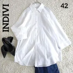 INDIVI　ピンタックレギュラーカラーブラウス　大きいサイズ　42