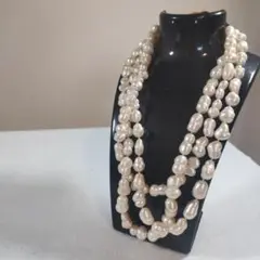 a41 超美品　本真珠　バロック　3連ネックレス