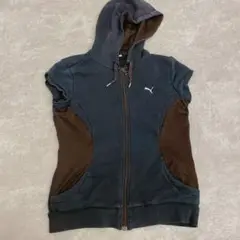 Puma フード付きベスト ネイビー/ブラウン M