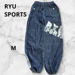 【RYU SPORTS】デニムダボパン　もんぺ風パンツ　ビッグロゴプリント　M