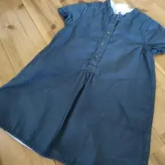 プチバトー　90 シャツワンピース　ネイビー
