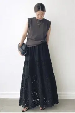 美品✨イエナ　コットンレーススカートティアードスカート　36 IENA コットンレースティアードスカート 36 ブラック（WEB限定
