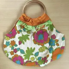 レトロ　花柄　リング　手提げバッグ