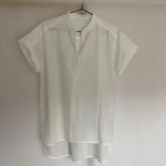 ホワイト 半袖スタンドカラーシャツ
