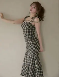 アンドマリー Andmary Cecily check long dress