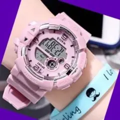 T278デジタルメンズ レディースu0026ボーイズ ガールズ 多機能腕時計LEDピンク