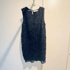 総レース ノースリーブワンピース 膝丈 ブラック Mサイズ