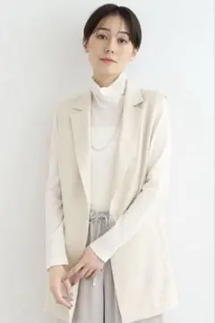 【美品】 INDIVI 麻調　ロングジレジャケット　洗える/UVケア/接触冷感