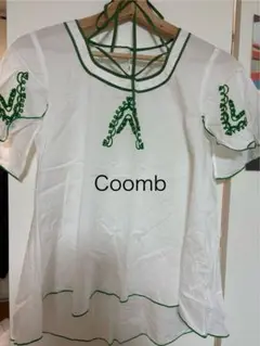 【8/31まで】 Coomb 白地 緑刺繍 半袖シャツ サイズ4