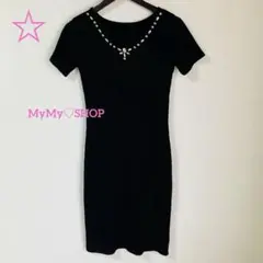 (( 美品 ))リブ・タイト・ビジュー・Vネック・ギャル・Tシャツ・ミニワンピ
