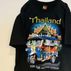 【希少】タイ　トゥクトゥクプリント Tシャツ ブラック　黒　Lサイズ　タイ製