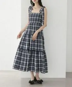 Heather オンブレチェックリボンキャミワンピース