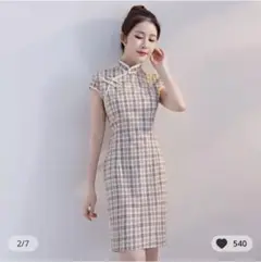 チェック柄　普段着チャイナワンピース　S