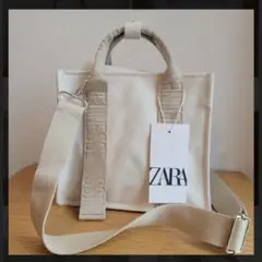 ZARA ロゴストラップ キャンバス トートバック ミニ ショルダー エクリュ