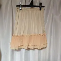【美品】ダブル フリル ペチコート ペチスカート ベージュ シフォン プリーツ