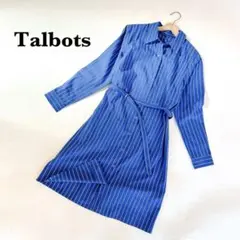 タルボッツ シャツワンピース ストライプ ブルー 腰紐 オフィスコーデ