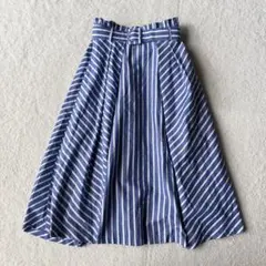 シンプリシテェ ストライプ ベルト フレアスカート オフィス ブルー 未使用級