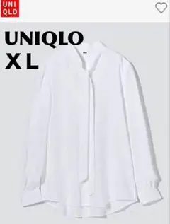 ＊美品＊［UNIQLO］ レーヨンボウタイブラウス WHITE / X Lサイズ