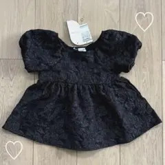 ベビー服　90 女の子　ペプラムトップス　新品　未使用品　ブラック　花柄