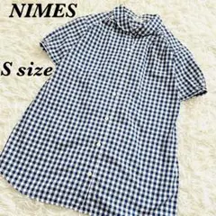 NIMES ニームス　ブラウス　ギンガムチェック　丸襟　レディース　Sサイズ