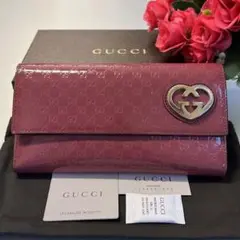 新品同様‼️ グッチ GUCCI 財布 長財布 シマレザー ラブリーハート
