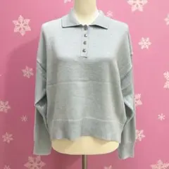 【グローバルワーク】ポロ襟 長袖ニット セーター あったか カジュアル 秋冬 M