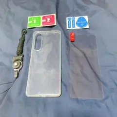 Xperia 1 V ガラスフィルム シリコンカバー クリア ストラップ付き