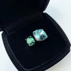 【新品】フォークリング　指輪　グリーン　ビジュー　12号　サイズ調節可能