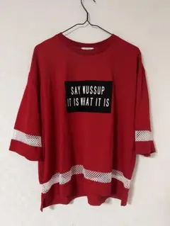 レッド 五分袖 Tシャツ M