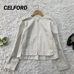 ✨新品タグ付き✨ セルフォード フェイクレザー ジャケット Aライン ポケット CELFORD（セルフォード）の「ノーカラーフェイクレザー