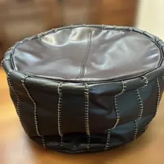 ブラウンレザー円形スツール