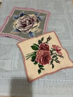 バラ刺繍タオルハンカチ2枚セット