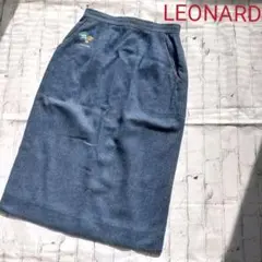 ◎LEONARD◆シルクデニムのタイトスカート●ロゴ刺繍w60 H88