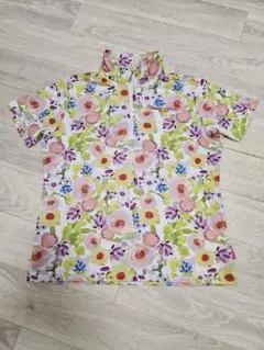 花柄ハーフジップポロシャツ