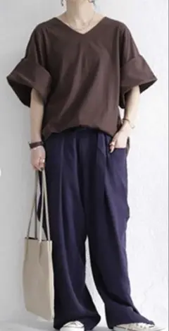 ネイビー ワイドパンツ ベルト付き