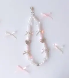 ビーズキーホルダー ストラップ ハンドメイド リボン ハート かわいい