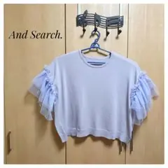 アンドサーチ 薄紫 フリル袖 クロップド丈 ニット 4L