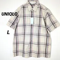 新品✨UNIQLO シャツ オーバーダイチェックシャツ 半袖 ベージュ L