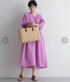 natural by clip 綿麻カシュクールワンピース