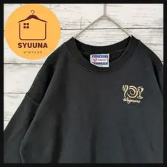 アメリカ古着スウェットトレーナープルオーバー刺繍ワンポイントSブラックA140