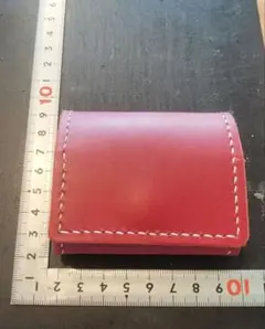 レザー製ミニ財布 緑と赤